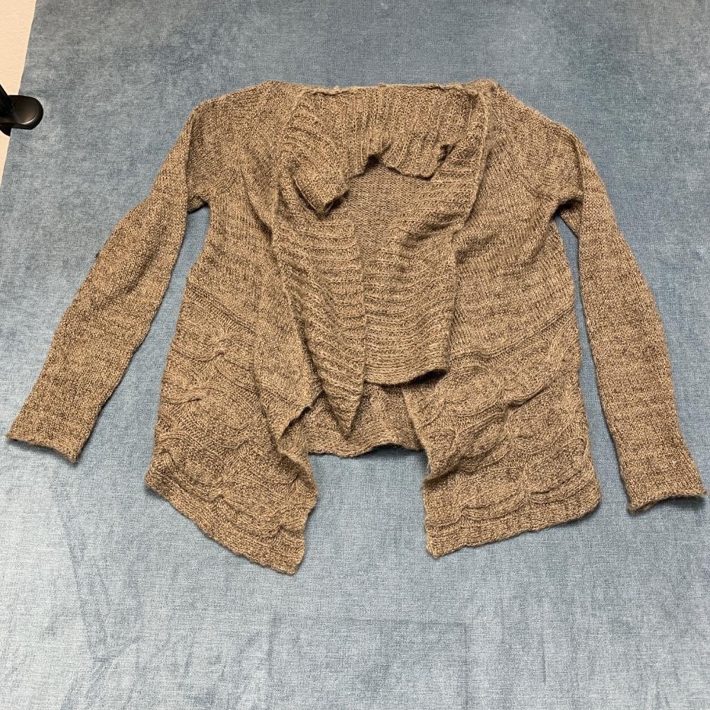 Express Cardigan Sweater Womens Large Brown Nylon Cable Knit Winter Open Front